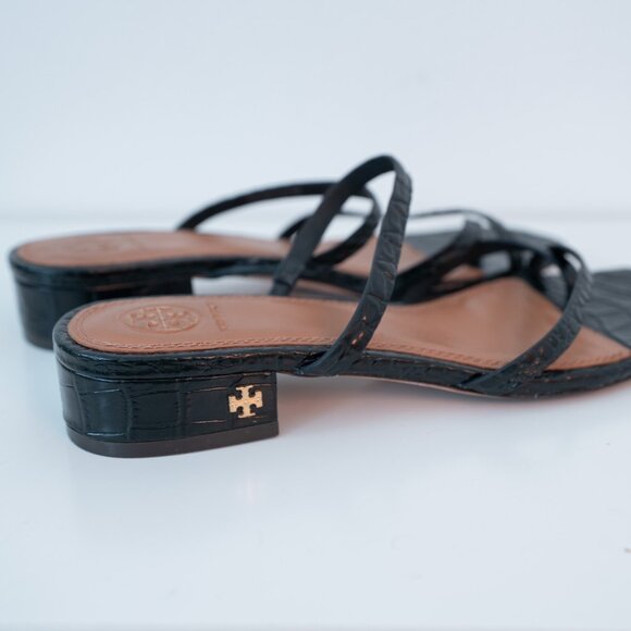 Tory Burch Brooke 35MM Crock Embossed Leather Thin Strap Sandal - Picture 3 of 6